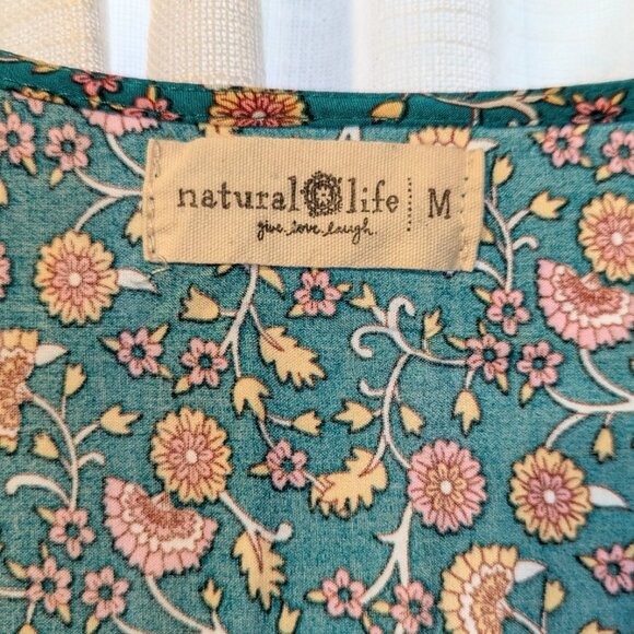 Natural Life Avery Midi Dress in Teal and Orange Boho Floral Pockets Cottagecore - Picture 11 of 14